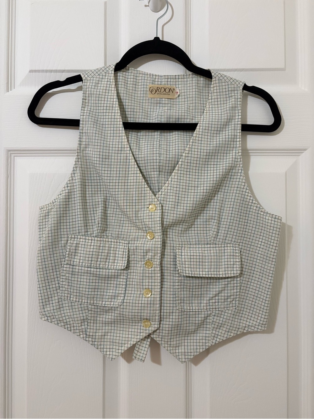 Vintage Gordon of Philadelphia Cream & Green Plaid Button-Front Vest